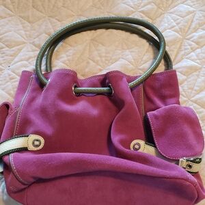 Cole Haan fuschia Kelsey suede leather strap bag